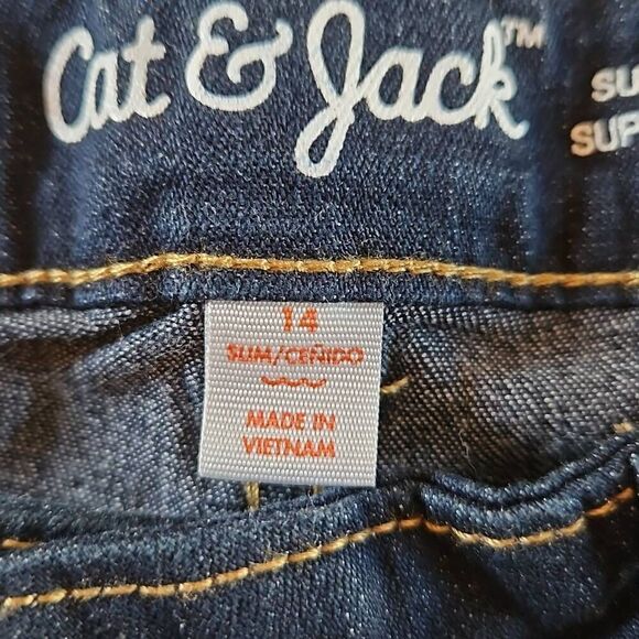 Cat & Jack Super Stretch Straight Leg Denim Jeans Dark Wash Blue 14 Slim (Girls) - Picture 4 of 7